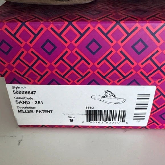 Tory Burch Miller Sand Patent  Sandals 9 - Picture 2 of 5